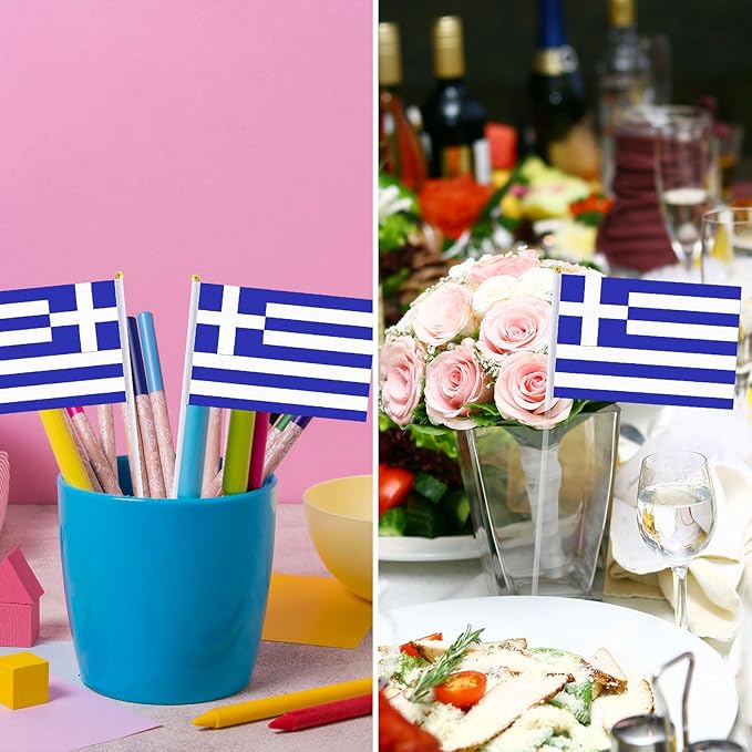 Greece Flag Greek Flag, Small Mini Handheld Greece Flags on Stick, Ideal for Party Parades Sports Events Patriotic Festival Decorations