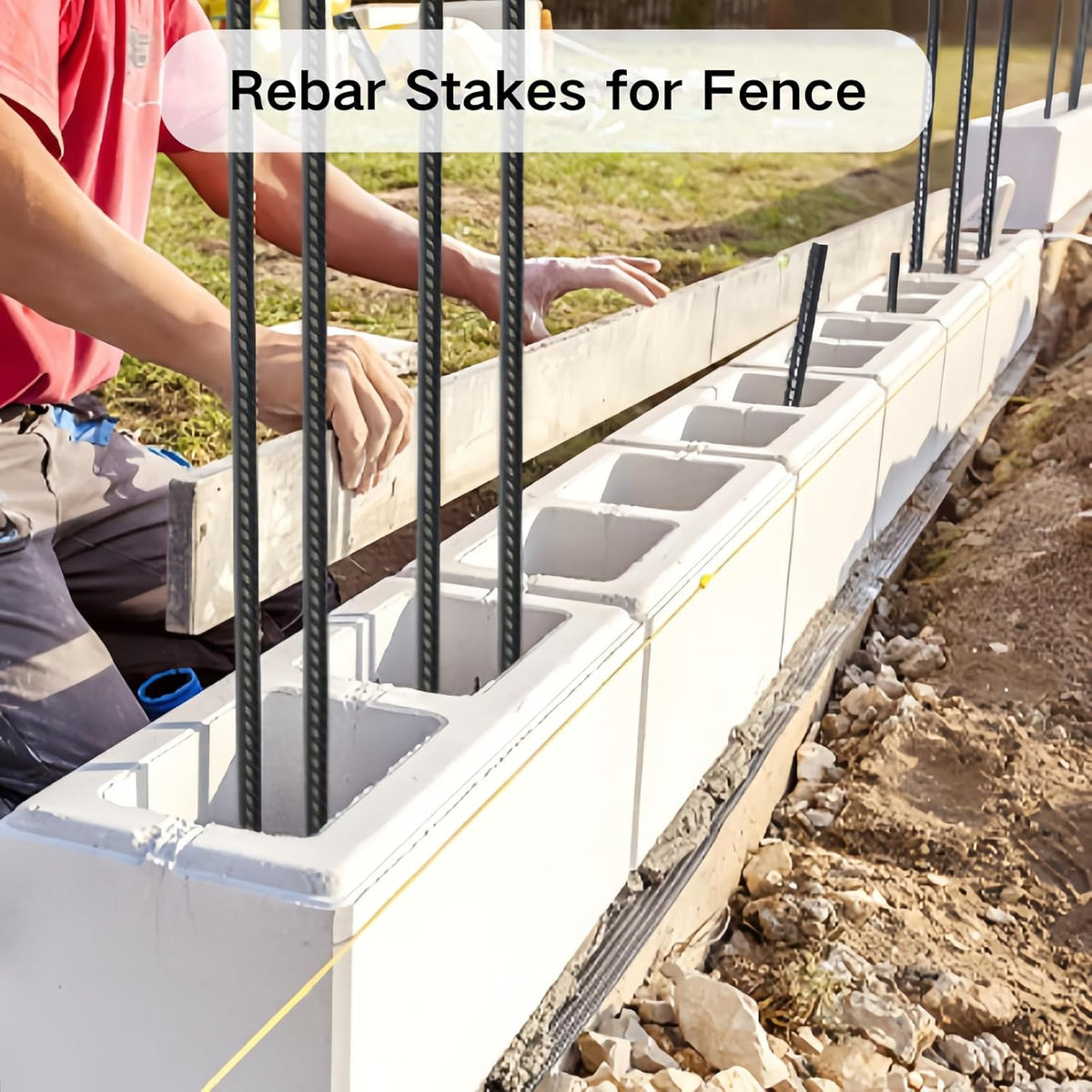 Rebar Stakes 36 Inch 16 Pack Heavy Duty Steel Ground Anchors 1/2 Diameter Straight Metal Stakes Landscape Timber Spikes with Chisel Point End for Plant Support, Concrete Form, Black