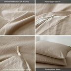 MooMee Bedding Duvet Cover Set 100% Washed Cotton Linen Like Textured Breathable Durable Soft Comfy (Heathered Taupe, Cal King 104"x98")