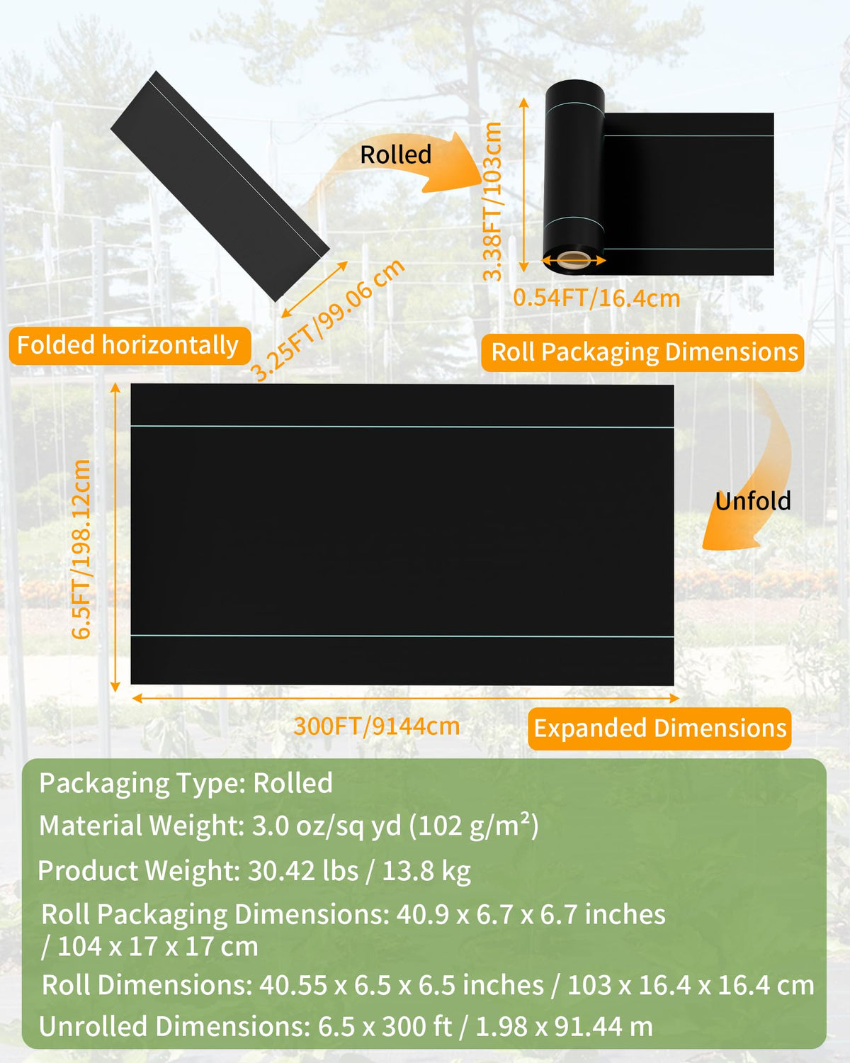 Pterying 6.5x300ft Weed Barrier Fabric, 3oz Heavy Duty for Garden Driveway