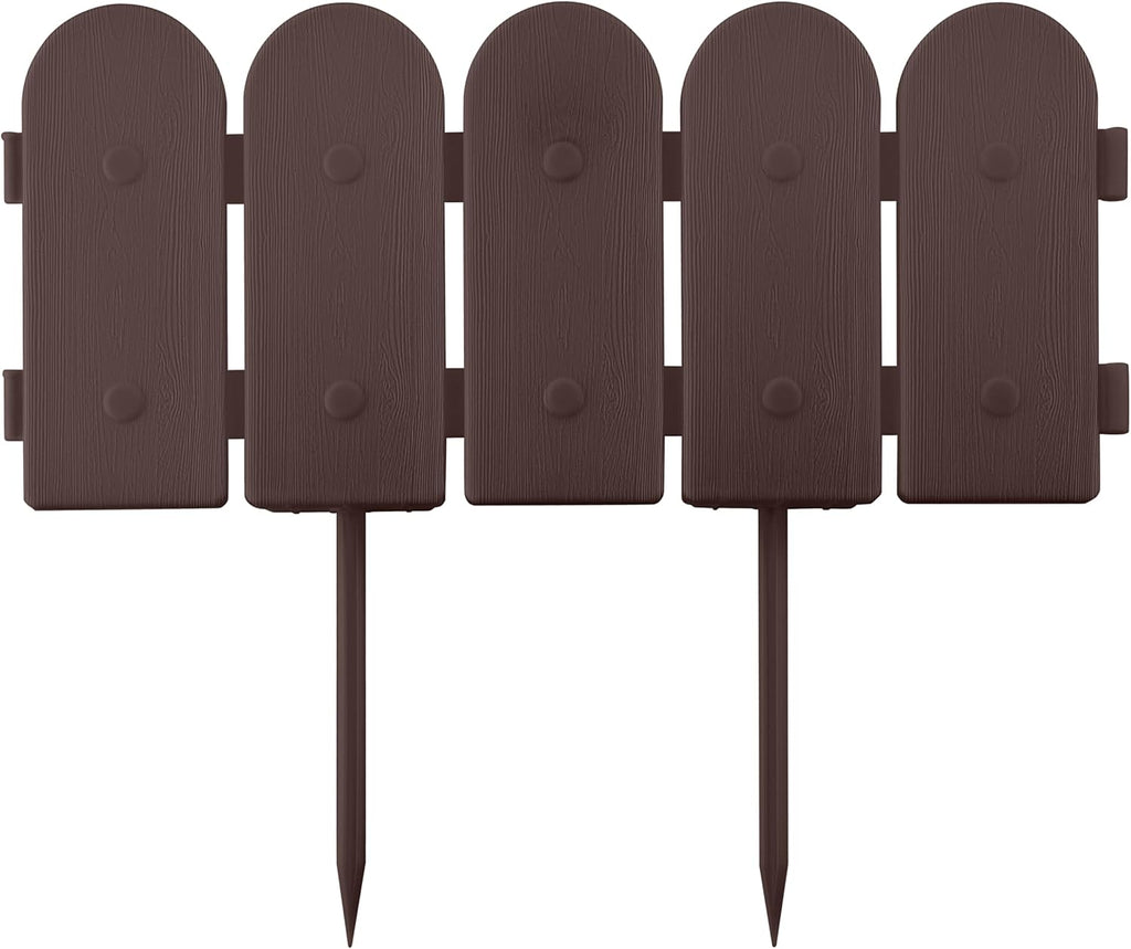 Evelyne Garden Border Plastic Edging: Wooden Fence Design - 16pcs Brown Yard Landscaping Fence Liner Lawn Edge Barrier - 20ft Kit of Decorative Lawn Panels Elements -Landscaping Edging-GMT-10374-A16