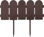 Evelyne Garden Border Plastic Edging: Wooden Fence Design - 16pcs Brown Yard Landscaping Fence Liner Lawn Edge Barrier - 20ft Kit of Decorative Lawn Panels Elements -Landscaping Edging-GMT-10374-A16