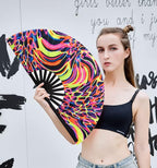 Amajiji Rave Folding Hand Fan Popping Fans for Line Dancing, Large Clacking Fans Clap Fan for Boots On The Ground Dance,Party,Decoration,Festival (Psychedelic Neon)
