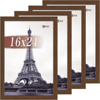 VCK 16x24 Poster Frame Set of 4 - Brown, Gallery-Quality Wood Picture Frames, 1.1-Inch Wide Border, Polished Plexiglass, Vertical or Horizontal Wall Display for Photo/Art/Prints, Brown
