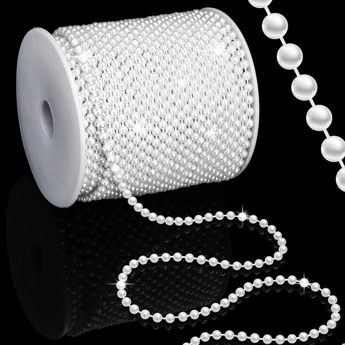 99 Feet 4mm Faux Pearl Strings Garland for Crafts, Artificial Pearl Beaded Trim Chain Strands for Wedding Centerpieces Bouquet Party Christmas Tree Decoration, White