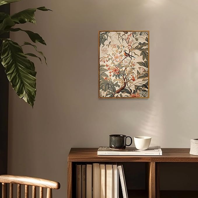 Djmwtb Vintage Framed Wall Art Floral Bird Canvas Wall Art Botanical Flower Art Prints Nature Painting Pictures Wall Decor Artwork for Bedroom Living Room 8x10in