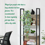 LOYWREE 2 Pack Fake Hanging Plants - Small Potted Plants with Green Eyebrow-Leaf Trailing Vines, Indoor Outdoor Aesthetic Decor for Office, Living Room Shelf & Home Accent (Black Pot)