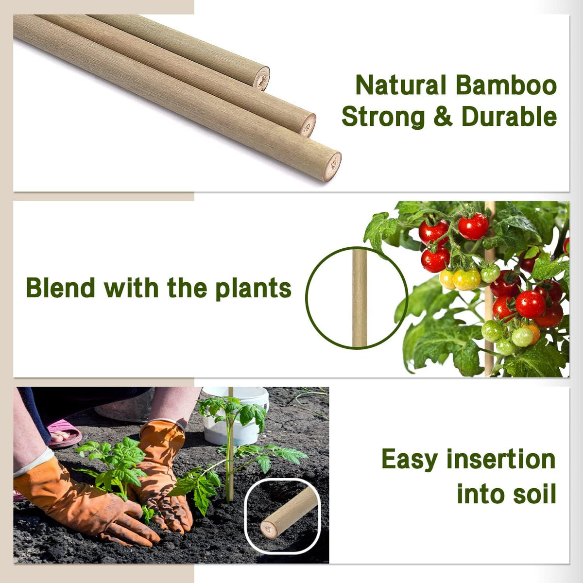 Plant Stakes,12 Inches Natural Garden Bamboo Sticks,BOVITRO 20Pcs Plant Support Stakes for Tomatoes,Beans,Vegetable and Potted Plants