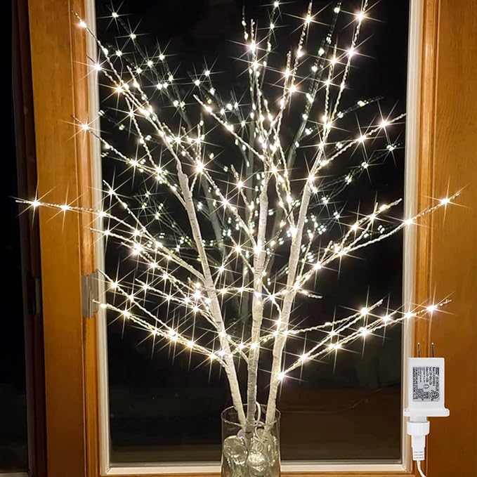 Lighted White Birch Branches With Timer 33IN 180 LED Twig for Vase Christmas Decor Artificial Tree Branch Holiday Parent