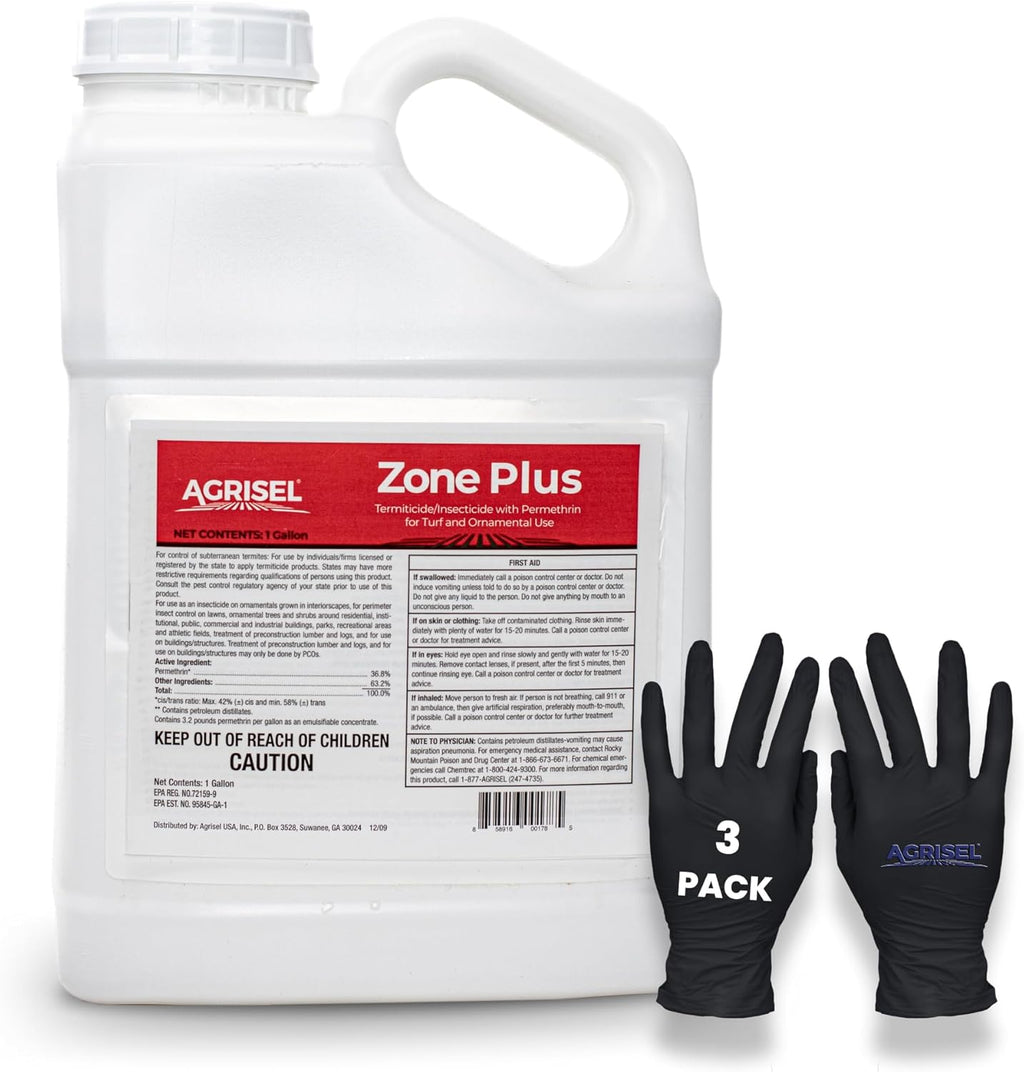 Zone Plus Insect & Pest Control, Broad Spectrum, for Indoor & Outdoor, Effective Against 100 Pests, Eco-Friendly, 3-Pack of Disposable Gloves is Included with Purchase, 128 Ounce