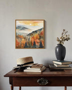 InSimSea Square Framed Canvas Wall Art, Nature Scenery Decor Farmhouse Quiet Forest Awakening Wall Art Prints, Autumn Fall Classical Retro Living Room Bedroom Office Home Decor 12"x12"