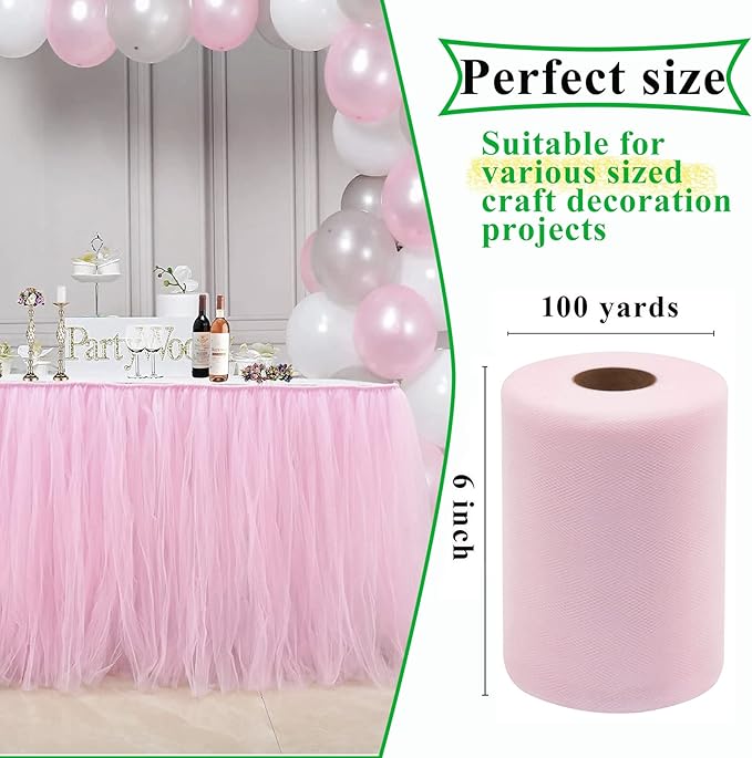 Light Pink Tulle Fabric Rolls 6 Inch by 100 Yards (300 feet) Fabric Spool Tulle Ribbon for DIY Light Pink Tutu Bow Baby Shower Easter Birthday Party Wedding Decorations Christmas Craft Supplies