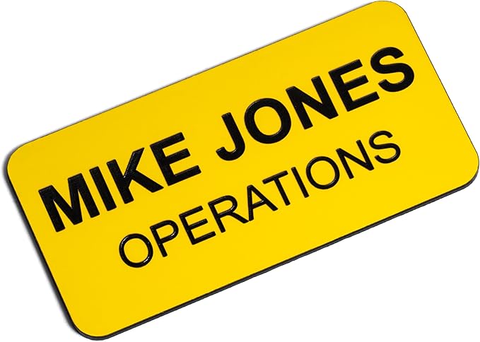 Custom Engraved Name Tag Badges – Personalized Identification with Pin or Magnetic Backing, 1.5 Inch x 3 Inches, Yellow/Black