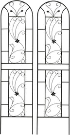 Metal Garden Trellis Rustproof Trellis for Climbing Plants Outdoor Flower Support Peacock Style (Black-2 Pack, 86.7"x19.7")
