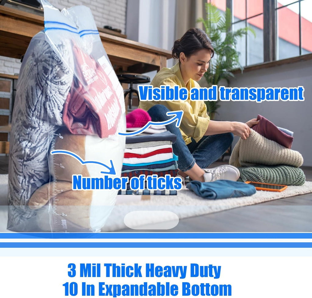 25 Gallon Jumbo Storage Bags with Handle, 30 Counts | Double Zipper Seal | Expandable Bottom, Resealable Clear zip Bags for Home Travel, Moving, Commercial and Outdoor
