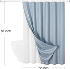 3 in 1 Long Blue Shower Curtain Set-72 W x 78 H, Fog Blue Waffle and PEVA Liner Set with 12 Stainless Steel Hooks, Waterproof Fabric for Bathroom