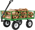 VEVOR 1200 Lbs Steel Garden Cart, Heavy Duty Pullable Garden Wagon Yard Cart, 2 in 1 Outdoor Metal Utility Wagon Yard Trailer with 13" All Terrain Tires, Mesh Removable Sides and 180°Rotating Handle