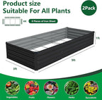 Vengarus 2 Pack 9x3x1FT Galvanized Raised Garden Bed Kit, Outdoor Metal Planter Box for Vegetables, Rectangular Steel Container, Easy Assembly (Black)