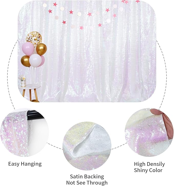 SquarePie Sequin Backdrop Non-Transparent Background Sparkly Curtain for Wedding Party 10FT x 10FT Iridescent