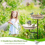 Freestanding Birdbaths Bowl Outdoor, Free Standing Garden Bird Bath Bird Feeder & Bird Bath Bowl, Detachable Decoration Spa Birdfeeder for Garden Patio Yard Lawn, 4 Spiky Metal Stake (White)