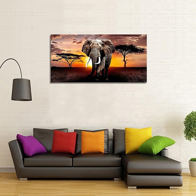 XXMWallArt FC3062 Canvas Wall Art Elephant Picture African Wild Animals Artwork Painting Print for Living Room Bedroom Kitchen Home and Office Wall Decor