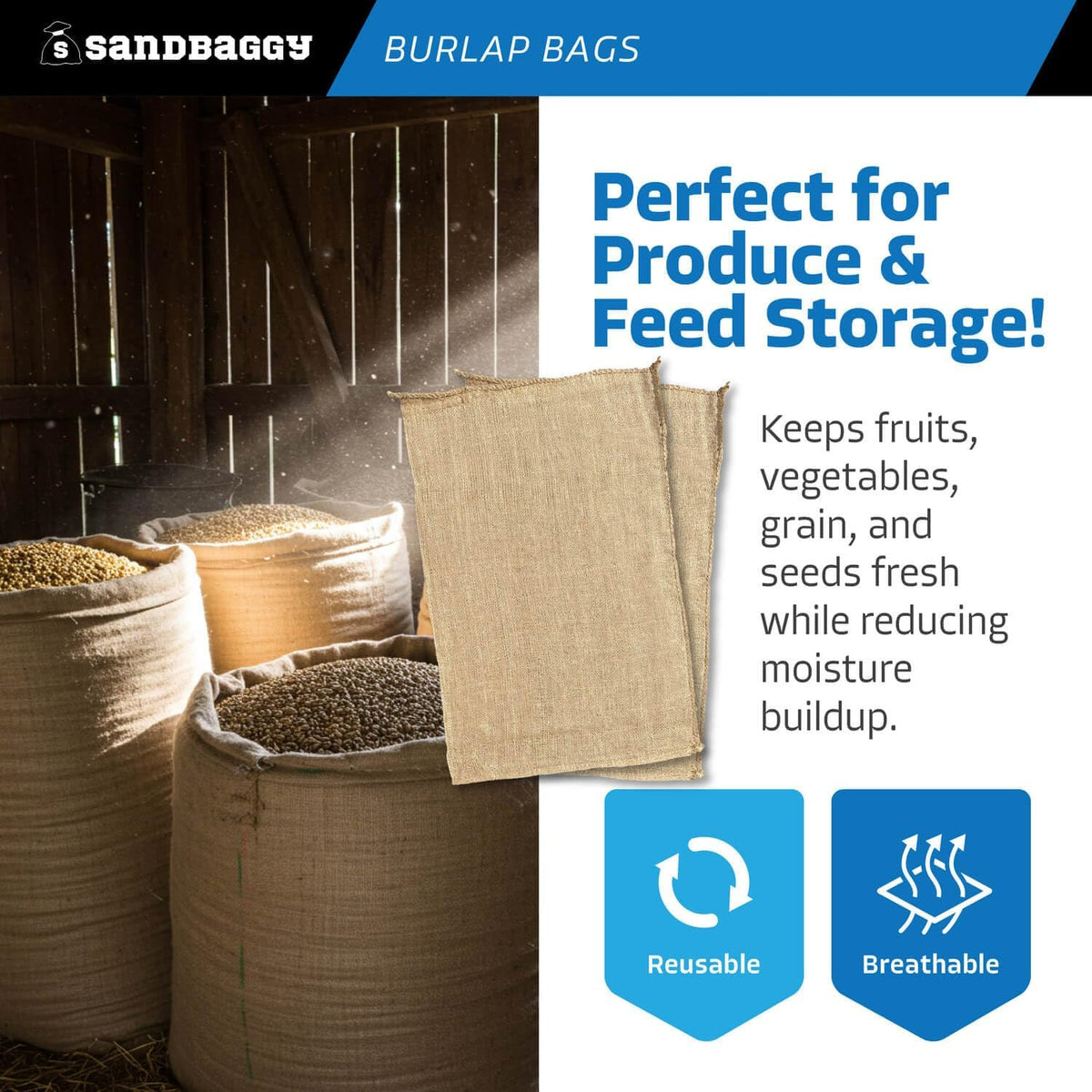 Sandbaggy Large Burlap Bags 18" x 30" - Burlap Bags for Planting/Gardening (Pack of 1)