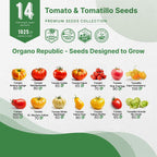 Organo Republic 14 Rare Tomato & Tomatillo Garden Seeds Variety Pack - 1,020+ Non-GMO Heirloom Tomato & Tomatillo Seeds for Outdoors & Indoor Home Gardening