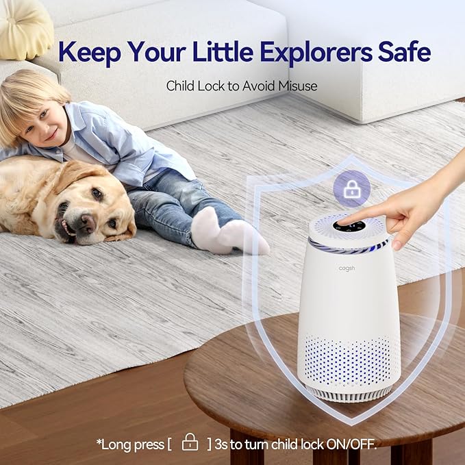 Air Purifiers for Home Bedroom, 3-in-1 HEPA Filter for Pets Dander Dust Pollen Smoke Odors, Quiet Air Cleaner with Sleep Mode, 12H Timer, Night Light, Aromatherapy, Safety Lock, White