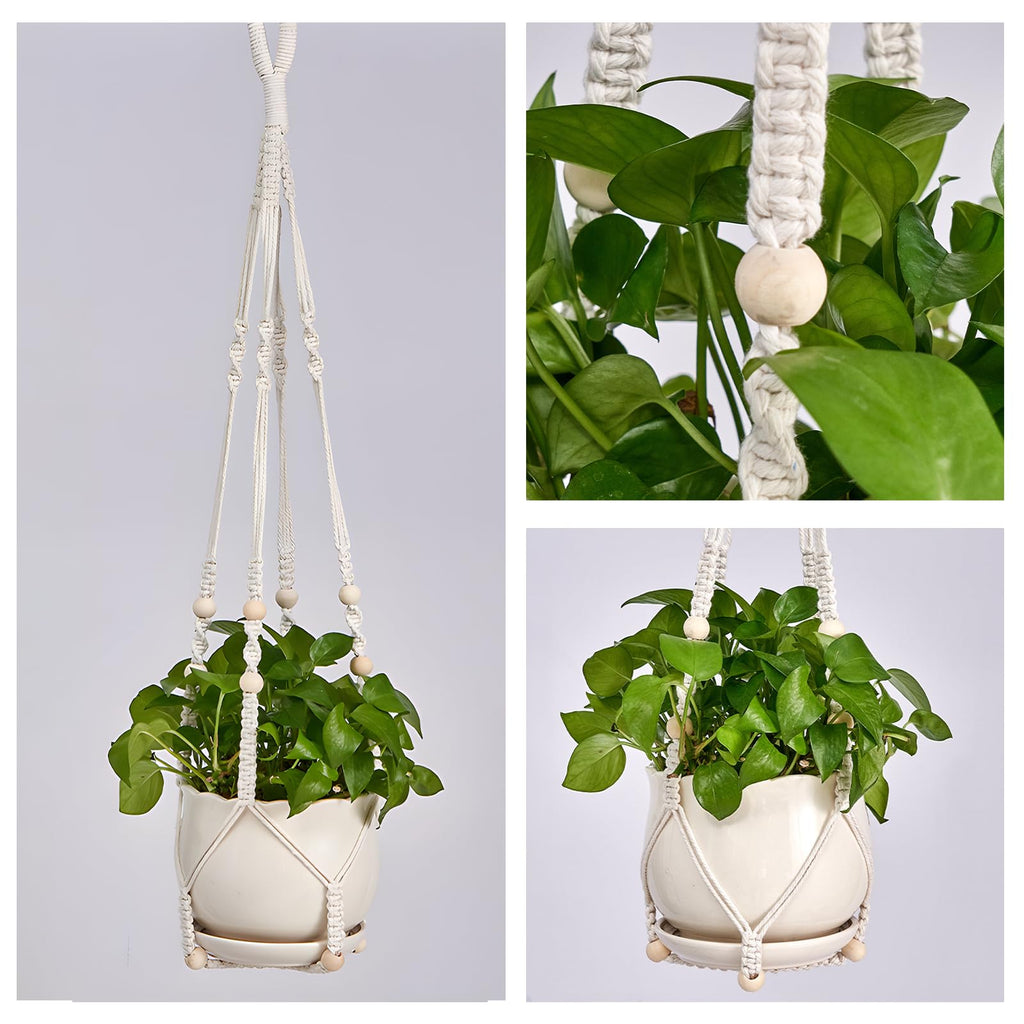 Wdmxszdq Macrame Plant Hanger Set of 2, 35 Inch Indoor Hanging Planter with 4 Hooks, Macrame Plant Hangers for Pots, No Tassels Boho Home Decor, Ivory (Pots Not Included)