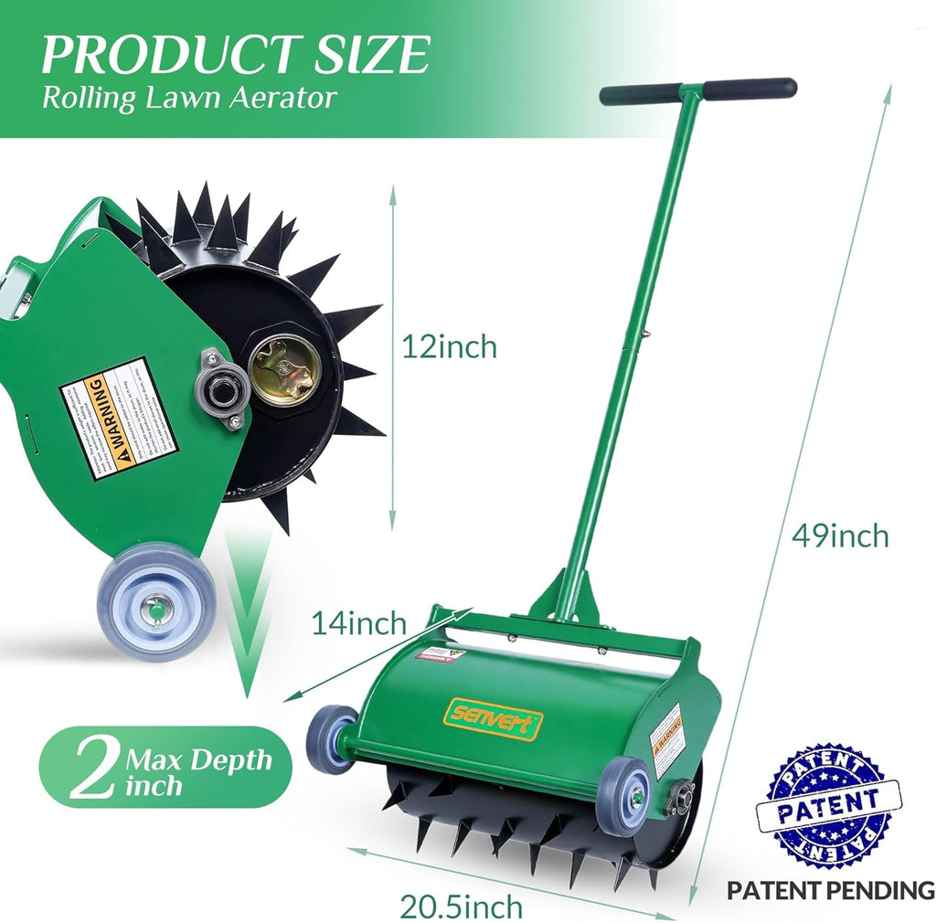 Manual Rolling Lawn Aerator, 32–55 lb Heavy-Duty Spike Roller for Garden & Yard