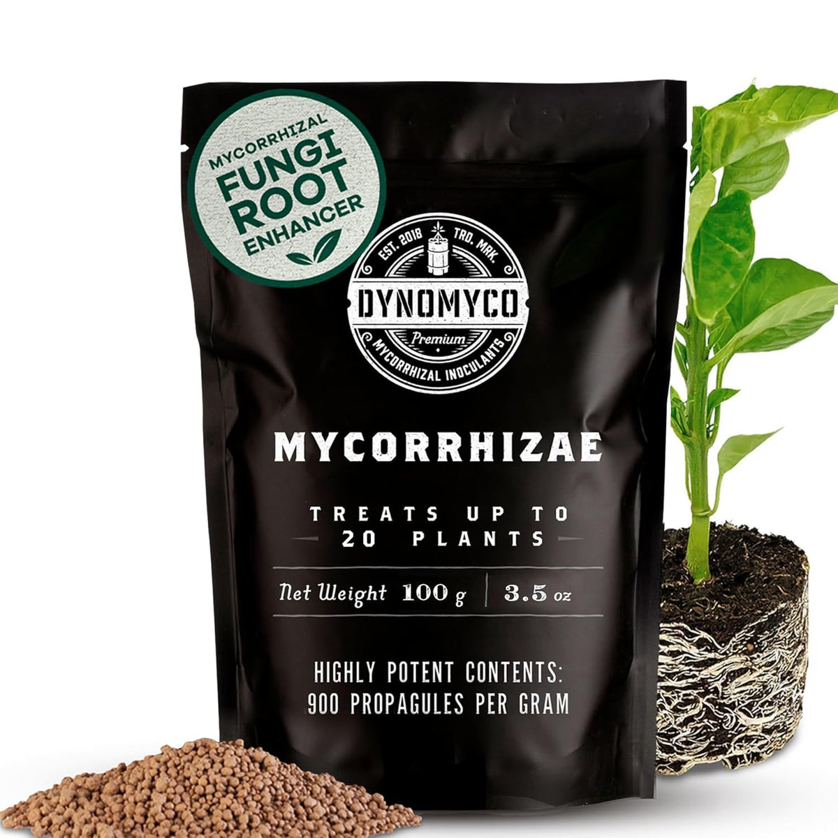DYNOMYCO Granular Mycorrhizal Fungi Inoculant, 100g/3.5oz – Boosts Root Growth, Yields & Nutrient Uptake – 900 Propagules/g, Concentrated Granules, & OMRI Listed – Biofertilizer for Plant Growth