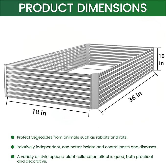 3pcs Galvanized Raised Garden Bed Outdoor,Above Ground Garden Bed for Vegetable,Metal Raised Beds for Flower,Steel Raised Beds for Gardening - 36x18 inch