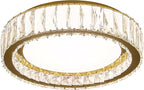 Modern K9 Crystal Dimmable LED Flush Mount Ceiling Light,15 Inch 36W/5CCT 3000K-6000K,Luxury Gold Round Large Close to Ceiling Lighting Fixtures for Living Room,Kitchen,Bedroom,Dining Room