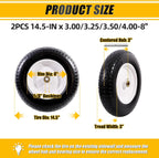 MZREXN 14.5" Wheelbarrow Tire Flat-Free 3.00/3.25/3.50/4.00-8" Solid Tire and Wheel with 3"-7" Centered Hub, 3/4" & 5/8" Bearings Replacement for Hand Truck/Dolly/Utility Cart/Garden Cart 2PCS White