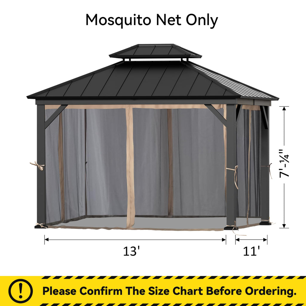 Covered Outdoor Gazebo Mosquito Netting Replacement Universal 4-Panel Sidewalls 11' x 13', Outdoor Gazebo Mosquito Nettings with Double Zipper, Replacement for Patio Canopy, Garden (Mosquito Net Only)