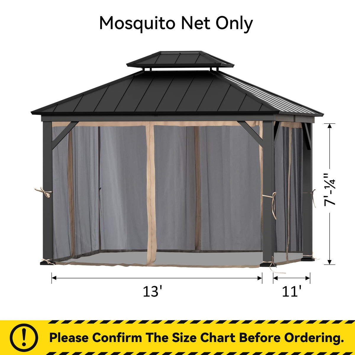 Covered Outdoor Gazebo Mosquito Netting Replacement Universal 4-Panel Sidewalls 11' x 13', Outdoor Gazebo Mosquito Nettings with Double Zipper, Replacement for Patio Canopy, Garden (Mosquito Net Only)