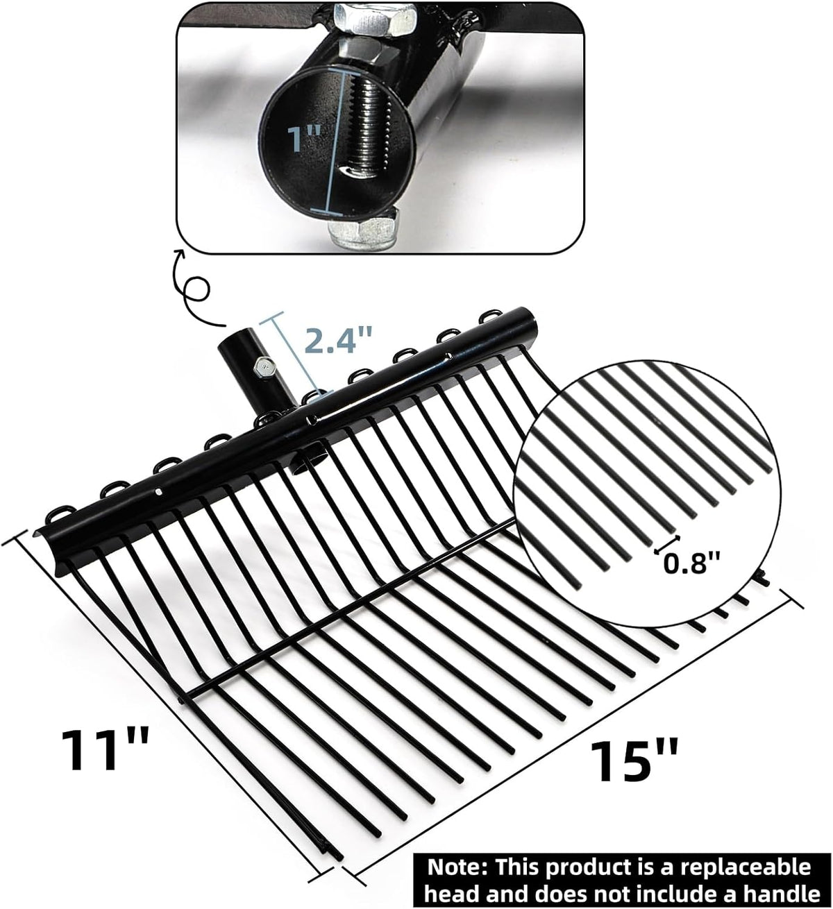 Pitch Manure Fork Head, Metal Pitch Fork for Garden, Durable Digging Fork Rake Head Replacement with Angled Tines, Stable Pitchforks Scoop for Mulch Horse Stall Picking up Hay Animal
