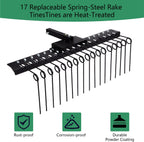 48" Durable Pine Straw Rake Steel Spring Landscape Rake Fits 2" Receiver for Lawn Tractors or ATV/UTV Black