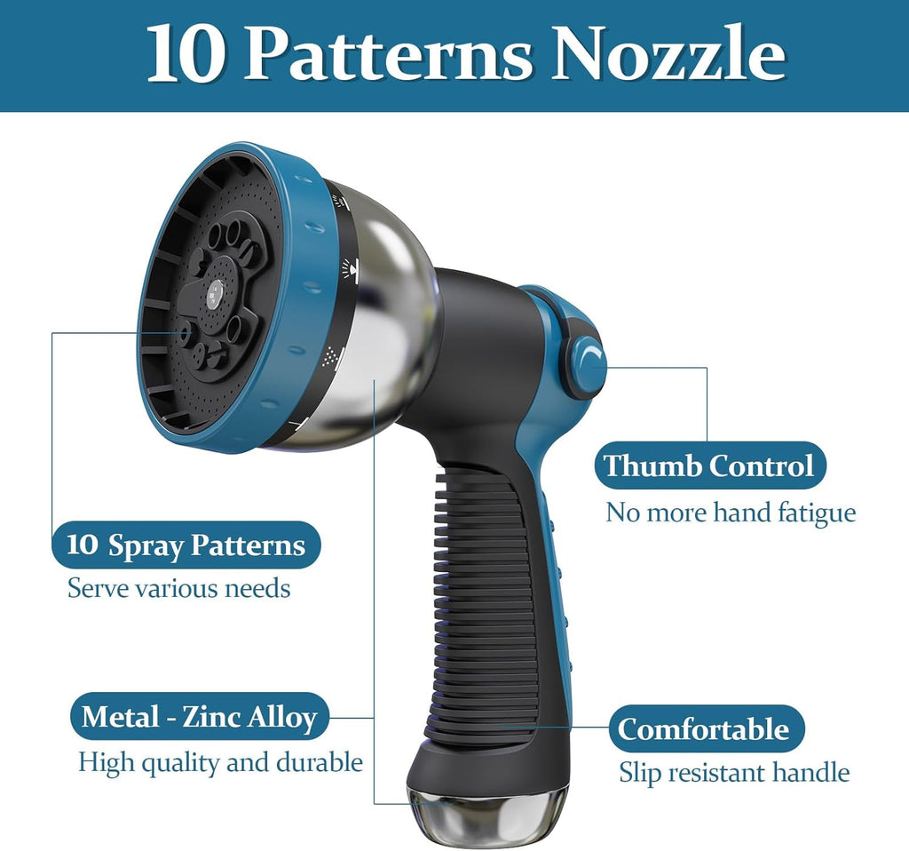 Garden Hose 100ft, Made of TPE(BetterThan PVC), with 10 Patterns Sprayer Nozzle, Ultra-Light & Flexible Water Hose with Solid Brass Fittings, Non-Shrinking, Drinking Water Safe Material