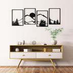 Art3d Black Metal Wall art, 4 Pieces Wall Decor for Living Room Bedroom Hallway Hotel, Natural Mountain Pattern Wall Art Style, Line Art Wall Décor