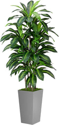 Artificial Dracaena Plant Indoor 5FT - Fake Tree with Gray Tall Planter - Faux Yucca Tree Tall Fake Floor Plant in Pot - Artificial Trees for Home Office Indoor
