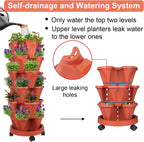 Vertical Planter 6 Tier Stackable Planters Garden Planters Strawberry Herb Flower and Vegetable Planter Indoor Outdoor Gardening Pots with Removable Wheels and Tools