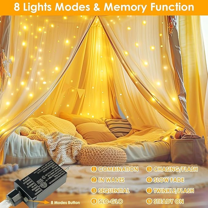 66Ft 200LED Fairy Lights Plug in with Remote, Waterproof String Lights Outdoor & Indoor 8 Modes with Timer, LED Twinkle Lights for Girl's Room Garden Patio Halloween Christmas Decorations (Warm White)