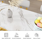 Lamerge Dining Table Set for 4 Bar Table and Chairs Set Faux Marble Counter Height Dining Table Set with 4 PU Upholstered Stools Kitchen Pub Table for Kitchen, Restaurant, Space Saving, Gold and White