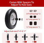 14.5" Wheelbarrow Tire, 3.50-8" Flat-free Solid Tire and Wheel with 3" -7" Centered Hub and 5/8" & 3/4"Bearings for Wheelbarrow Trolley Dolly Lawn Mover Go Kart Replacement (2-Pack)