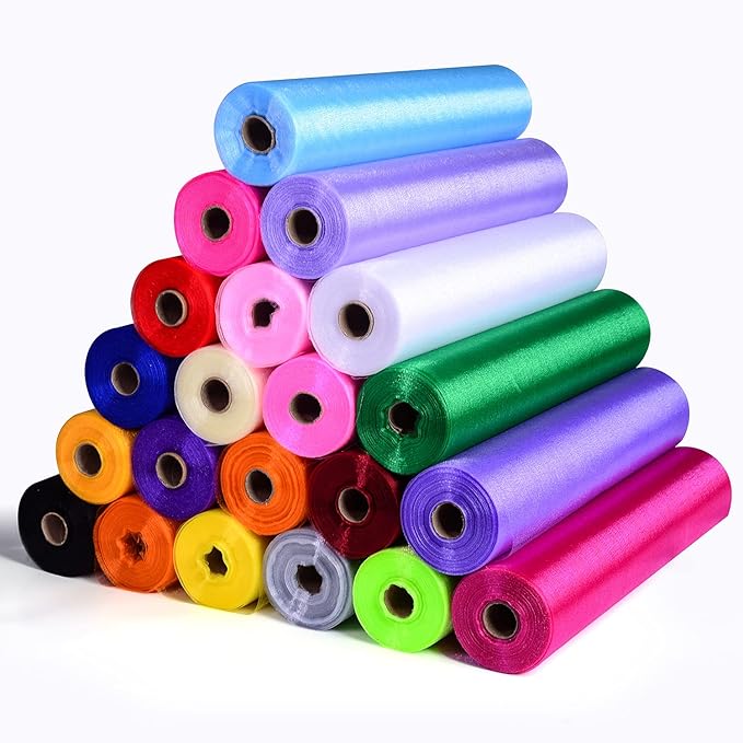 Crystal Organza Fabric Tulle - 16" by 50 Yards Sheer Fabric for Wedding Party Decoration Bridal Shower Tutu Roll Netting Spool Ribbon Wrapping (Green)