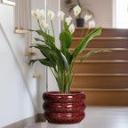 SQOWL Ceramic Planters for Indoor Plants - 13.5 Inch Plant Pot with Drainage Hole, Large Ceramic Flower Pots, Bubble Round Planter for Outdoor Plants, Room Home Office Decor, Gardening Gifts, Red