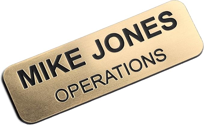 Custom Engraved Name Tag Badges – Personalized Identification with Pin or Magnetic Backing, 1 Inch x 3 Inches, Radiant Gold/Black