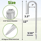 12 Inch Ground Stakes Heavy Duty J Hook 60-Pack Metal Spikes Galvanized Ground Hooks Anchors Rebar Ground Stakes for Fence Tent Gazbo Bounce House and Outdoor Decorations Inflatables