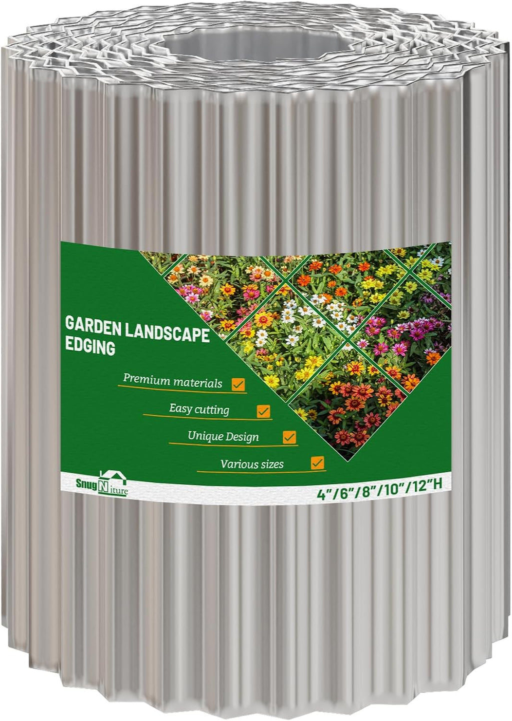 SnugNiture Corrugated Metal Garden Edging,8" x 20' Sturdy Lawn Edging Border,Landscape Edging Border for Lawn, Flower Bed,Garden and Yard